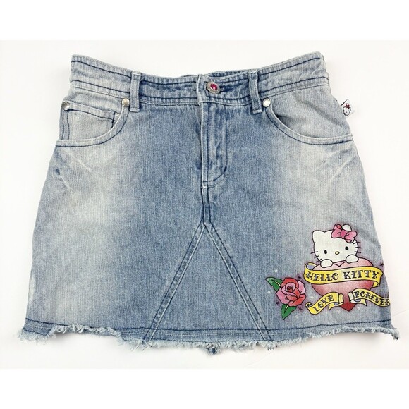 Vintage Hello Kitty Sanrio Denim Skirt Vest Two Piece Girls Outfit Y2K Medium - Picture 8 of 14